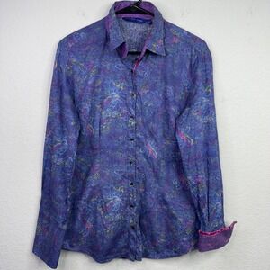 Georg Roth Shirt Womens M Colorful Purple Paisley Button Artsy Boho Psychedelic